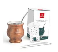 Yerba Mate Tasse - Ensemble de gourde Mate comprenant une tasse à thé à double paroi en acier inoxydable, un ensemble de façonnage à thé, des pailles Bombilla et une brosse de nettoyage (grain de bois