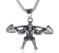 Yerdos Collier pour homme avec pendentif en acier inoxydable pour fitness, bodybuilding, haltérophilie, cadeau créatif, Acier inoxydable