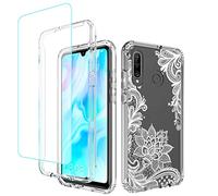 Yerebel Coque pour Huawei P30 Lite/Nova 4E MAR-LX3A avec protection d'écran en verre trempé, motif floral, résistant aux chocs, coque de protection intégrale pour Huawei P30 Lite (Mandala)