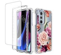 Yerebel Coque pour Moto Edge+ 2022/Edge 30 Pro/Edge X30 XT2201 avec protection d'écran en verre trempé, motif floral, protection intégrale contre les chocs pour Motorola Moto Edge Plus 2022 (fleur violette)
