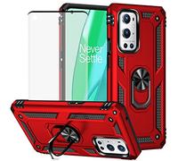 Yerebel Coque pour OnePlus 9 Pro 5G LE2121 avec protection d'écran en verre trempé, [qualité militaire] [anneau métallique] [support magnétique] Defender Coque robuste pour OnePlus 9 Pro 5G (rouge)