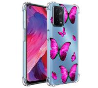 Yerebel Coque pour Oppo A54 5G Case/Oppo A74 5G/Oppo A93S 5G Transparent Étui de Protection en Antichoc avec Coins Renforcés, Clair Mince Souple TPU pour Oppo A54 5G Papillon Rose