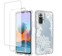 Yerebel Coque pour Redmi Note 10 Pro/Note 10 Pro Max avec protection d'écran en verre trempé, motif floral, résistant aux chocs, coque de protection intégrale pour Xiaomi Redmi Note 10 Pro (mandala)