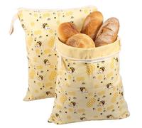 YERENCY Lot de 2 sacs à pain en cire d'abeille avec fermeture éclair en L et poignée - 43 x 33 cm - Réutilisables - En cire d'abeille naturelle - Grand sac de rangement pour pâte à sure, pain et