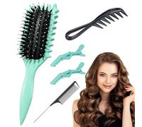 Yeria Brosse Cheveux Bouclés - Kit 5 Pièces : Curl Brush, Peigne Dents Larges, Peigne à Queue & 2 Pinces - Méthode Curly 2A à 4C - Anti-frisottis, Sans Casse, Mixte