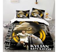 Yerkro Housse de Couette 140x200 Star du Football Kylian Mbappe, Parure de lit 1 Personne pour Enfants Garçons Filles Adultes,Noël Housse de Couette 140x200 cm et 1taie d'oreiller 63x63 cm