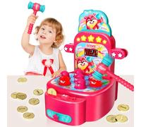Yerloa Jeu de Taupe pour Tout-Petits, Mini Jeu d'arcade Electronique pour Filles de 3 4 5 6 7 8 Ans, Jouet Educatif Interactif avec 2 Marteaux, Son et lumière Cadeau pour Garçons de 3 à 8 Ans