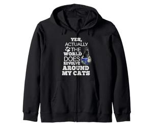 Yes Actually The World Does Revolve Around My Cats Black Cat Sweat à Capuche