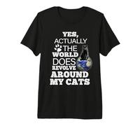 Yes Actually The World Does Revolve Around My Cats Black Cat T-Shirt Haut de Gamme