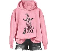 Yes I Can Drive A Stick Sweatshirt, Yes I Can Drive A Stick Witch Shirt, Halloween Graphic Print Women Men Hoodie, rose-2, S