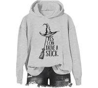 Yes I Can Drive A Stick Sweatshirt, Yes I Can Drive A Stick Witch Shirt, Halloween Graphic Print Women Men Hoodie, Gris-2., S