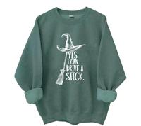 Yes I Can Drive A Stick Sweatshirt, Yes I Can Drive A Stick Witch Shirt, Halloween Graphic Print Women Men Hoodie, Vert, S