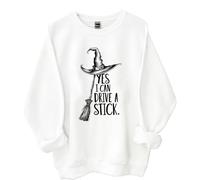 Yes I Can Drive A Stick Sweatshirt, Yes I Can Drive A Stick Witch Shirt, Halloween Graphic Print Women Men Hoodie, blanc, S