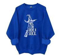 Yes I Can Drive A Stick Sweatshirt, Yes I Can Drive A Stick Witch Shirt, Halloween Graphic Print Women Men Hoodie, Klein Blue, S
