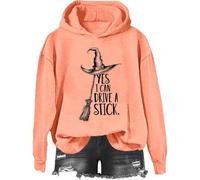 Yes I Can Drive A Stick Sweatshirt, Yes I Can Drive A Stick Witch Shirt, Halloween Graphic Print Women Men Hoodie, Hami Orange-2, S