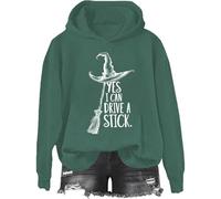 Yes I Can Drive A Stick Sweatshirt, Yes I Can Drive A Stick Witch Shirt, Halloween Graphic Print Women Men Hoodie, Vert-2, S