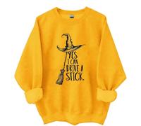 Yes I Can Drive A Stick Sweatshirt, Yes I Can Drive A Stick Witch Shirt, Halloween Graphic Print Women Men Hoodie, jaune, S