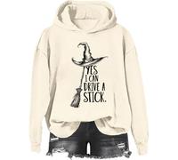 Yes I Can Drive A Stick Sweatshirt, Yes I Can Drive A Stick Witch Shirt, Halloween Graphic Print Women Men Hoodie, Khika-2, S