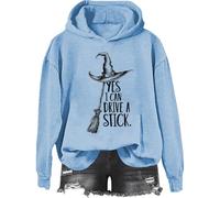 Yes I Can Drive A Stick Sweatshirt, Yes I Can Drive A Stick Witch Shirt, Halloween Graphic Print Women Men Hoodie, Sky Blue-2., S