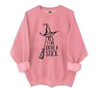Yes I Can Drive A Stick Sweatshirt, Yes I Can Drive A Stick Witch Shirt, Halloween Graphic Print Women Men Hoodie, rose, S