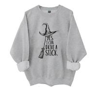 Yes I Can Drive A Stick Sweatshirt, Yes I Can Drive A Stick Witch Shirt, Halloween Graphic Print Women Men Hoodie, gris, S