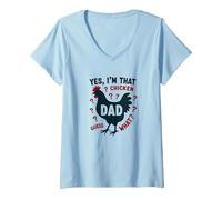 Yes I'm That Chicken Dad Guess What Butt Humour for Fathers T-Shirt avec Col en V, Femme, Bleu Céleste, L
