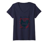 Yes I'm That Chicken Dad Guess What Butt Humour for Fathers T-Shirt avec Col en V, Femme, Bleu Marine, XL