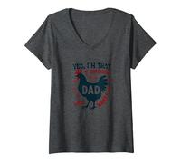 Yes I'm That Chicken Dad Guess What Butt Humour for Fathers T-Shirt avec Col en V, Femme, Chiné Foncé, S