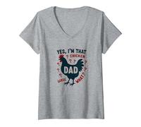 Yes I'm That Chicken Dad Guess What Butt Humour for Fathers T-Shirt avec Col en V, Femme, Gris Chiné, S