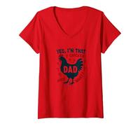 Yes I'm That Chicken Dad Guess What Butt Humour for Fathers T-Shirt avec Col en V, Femme, Rouge, S