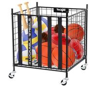 YES4ALL Chariot de Ballon à roulettes avec Roues verrouillables, Support de Basket-Ball, balles de Volley-Ball, Cage de Garage, étagères de Rangement, Organisateur d'équipements de Sport, étagère à