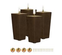 Yes4All Lot de 4 pieds de meubles carrés en bois de 15,2 cm - Pieds de rechange en bois pour canapé, lit, banc - Canapé réglable, pieds effilés avec niveleur - Pièces en bois d'hévéa marron pour table