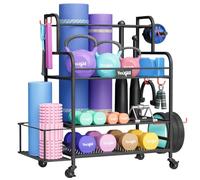 Yes4All Support d'haltères, support de poids pour salle de sport à domicile, organisateur d'équipements sportifs pour haltères, kettlebells, tapis de yoga, rouleau et balles, rangement tout-en-un avec