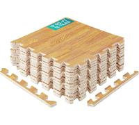 Yes4All Tapis Emboîtables en EVA, Dalles de Sol en Mousse, Revêtement de Sol en Mousse avec Bordure pour Meubles, Espace de Vie, Salon, Garage - Light Walnut Wood, 1.02 m2