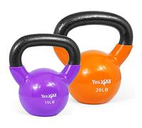 Yes4All YQ7Z Kettlebell en fonte revêtue de vinyle, multicolore lot de 6,8 + 9 kg