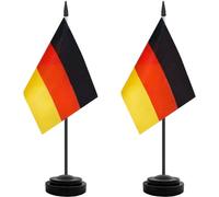 YESAH 2P Drapeau de Bureau Allemagne,Drapeau Allemand au Format 21x14cm avec Hampe et Base en Plastique,Drapeau en Polyester pour la Coupe du Monde de la 2026,Idéal pour un Bureau, une Fête