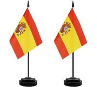 YESAH 2P Drapeau de Bureau Espagne,Drapeau Espagne au Format 21x14cm avec Hampe et Base en Plastique,Drapeau en Polyester pour la Coupe du Monde de la 2026,Idéal pour un Bureau, une Fête