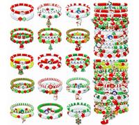 yesaior Lot de 30 bracelets festifs colorés réglables en argile avec perles festives en vrac pour femme - Bracelet Heishi pour femme - Cadeau de fête, One Size, Argile, Pas de gemme