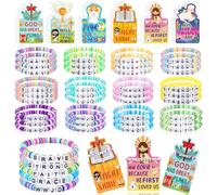 yesaior Lot de 36 bracelets chrétiens religieux avec versets de la Bible en vrac avec cartes, bracelets inspirants avec écritures chrétiennes wwjd bijoux en perles pour fournitures du dimanche