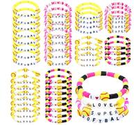 yesaior Lot de 48 bracelets à breloques de sport, ballons de football, softball, basket-ball, cadeaux réglables en argile pour adolescents et adultes, 6.85inch, Plastique, Pas de gemme