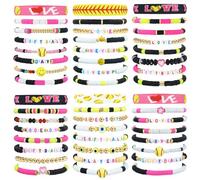 yesaior Lot de 48 bracelets à breloques de sport, bracelets réglables en argile pour softball, volley-ball, basket-ball, football, cadeaux pour adolescents et adultes