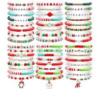 yesaior Lot de 48 bracelets festifs colorés réglables avec perles d'argile - Bracelets festifs en vrac pour femme - Bracelet Heishi pour femme - Cadeau de fête (Noël)