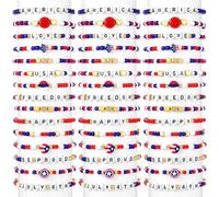yesaior Lot de 60 bracelets de fête de l'indépendance en vrac 4 juillet Bracelets de perles réglables USA Clay Surfeur Heishi Bijoux patriotiques pour femme Cadeau Fournitures de fête
