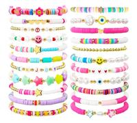 yesaior Preppy Heishi Lot de 22 bracelets de perles en argile colorées empilables pour femme et fille, 15,2 cm, acrylique, 15,2 cm, 6inches, Acrylique.