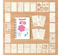 Yesaler Pochoirs pour Journal Intime Bullet Journal Pochoir Kit Pochoir à Dessin Réutilisable pour DIY Carnet de Notes Scrapbooking 26 Pièces