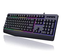 yesbeaut Clavier de jeu, rétroéclairé à DEL arc-en-ciel à 7 couleurs, clavier lumineux silencieux, repose-poignet, touches multimédias, silencieux, touches anti-ghosting, clavier filaire USB étanche