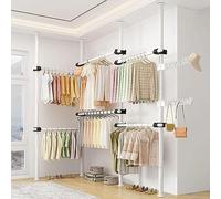 Yesbon Garde-Robe Téléscopique Porte-Vêtements, Télescope Garde-Robe Système, Penderie Télescopique Porte-vêtements avec Tubes en Acier Durable, Largeur et Hauteur Ajustable,Blanc,4 Poles 6 Crossbar