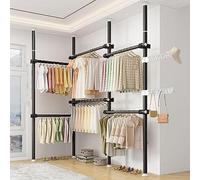 Yesbon Garde-Robe Téléscopique Porte-Vêtements, Télescope Garde-Robe Système, Penderie Télescopique Porte-vêtements avec Tubes en Acier Durable, Largeur et Hauteur Ajustable,Noir,4 Poles 6 Crossbar