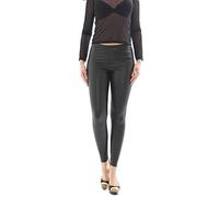 YESET Femmes Capri Leggings Pantalon Brillant-Mat Simili-Cuir Latex de Laque Hanche - Noir, XL