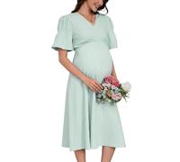 YesFashion Robe de grossesse élégante pour femme - Col en V - Longue robe d'allaitement - Taille haute - Décontractée - Avec manches lanterne (emballage réutilisable), vert clair, L